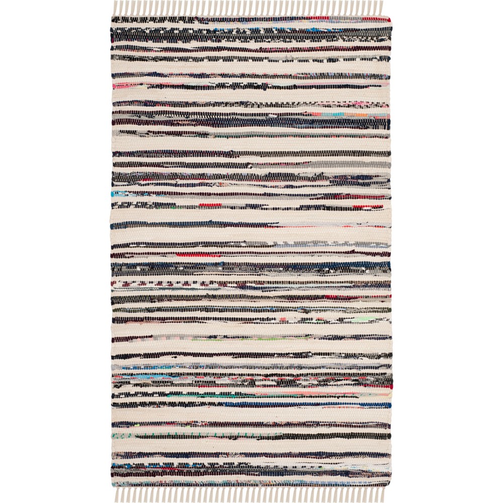 2'x3' Stripe Woven Accent Rug Ivory/Charcoal - Safavieh