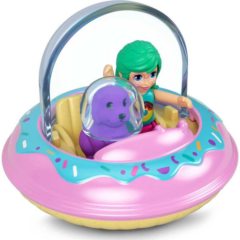 Polly Pocket Pollyville Micro Doll with Donut-Themed Spaceship and Helmet-Wearing Mini Puppy, 3 of 5