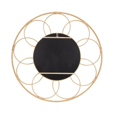 Cori 34" Round Natural Rattan and Metal Mirror
