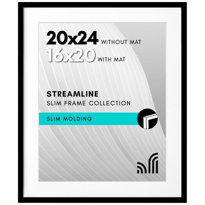 Americanflat 20x24 Picture Frame with Polished Plexiglass - Use as 16x20 Frame with Mat or Display 20x24 Photo Without Mat - - Thin Border Picture