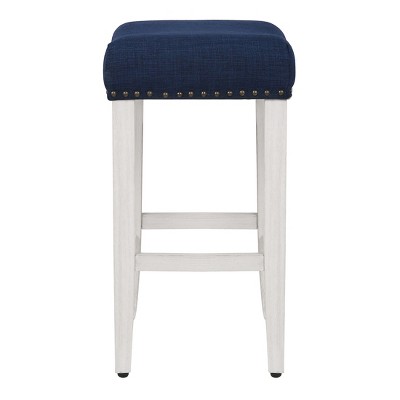 Navy Blue Wood Saddle Seat 24-inch Counter Stool Set