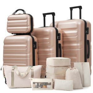 ModernLuxe Hardshell ABS Luggage Set with Dual Spinner Wheels, Lightweight Durable Suitcases (12/20/24/28-Inch) + Packing Cubes - 1 of 4