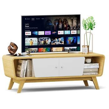 Tangkula Mid Century TV Stand for TVs up to 55" Media Console Table Sliding Door
