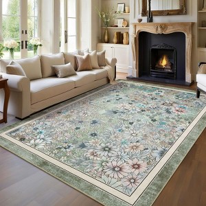 Floral Area Rugs Machine Washable Rugs for Bedroom Non Slip Farmhouse Flower Rustic Rugs for Living Room - 1 of 4