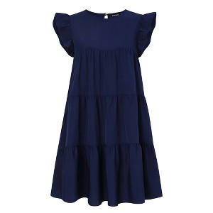 Clearlove Women's Ruffle Sleeve Mini Dress Summer Casual Crewneck Flowy A Line Short Babydoll Dress with Tiered - 1 of 4