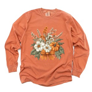 Simply Sage Market Coquette Orange Bow Fall Floral Garment Dyed Long Sleeve - 1 of 4