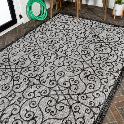 Boho-Chic Spanish Filigree Light Gray & Black 9'x12' Outdoor Rug