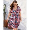 Plus Size Women's V Neck Short Sleeve Dress with Belt Flowy Casual Summer Day Dress - 3 of 4