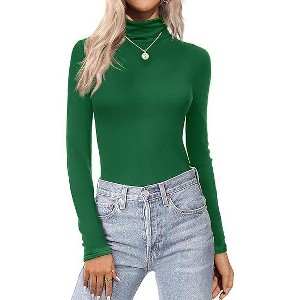 Ekouaer Women's Turtleneck Long Sleeve Shirts Thermal Underwear Tops Basic Slim Fit Fall Fashion Lightweight Top - 1 of 4