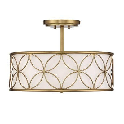 Warm Brass 4-Light Semi-Flush Mount with Geometric Pattern