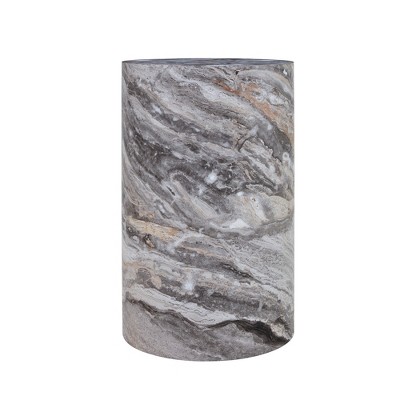 FURNIinspire Coffee Tables Gray Marble Textured Cylinder Coffee Table with Stone Finish for Living Room, Gray, 27.5"*27.5"*12"