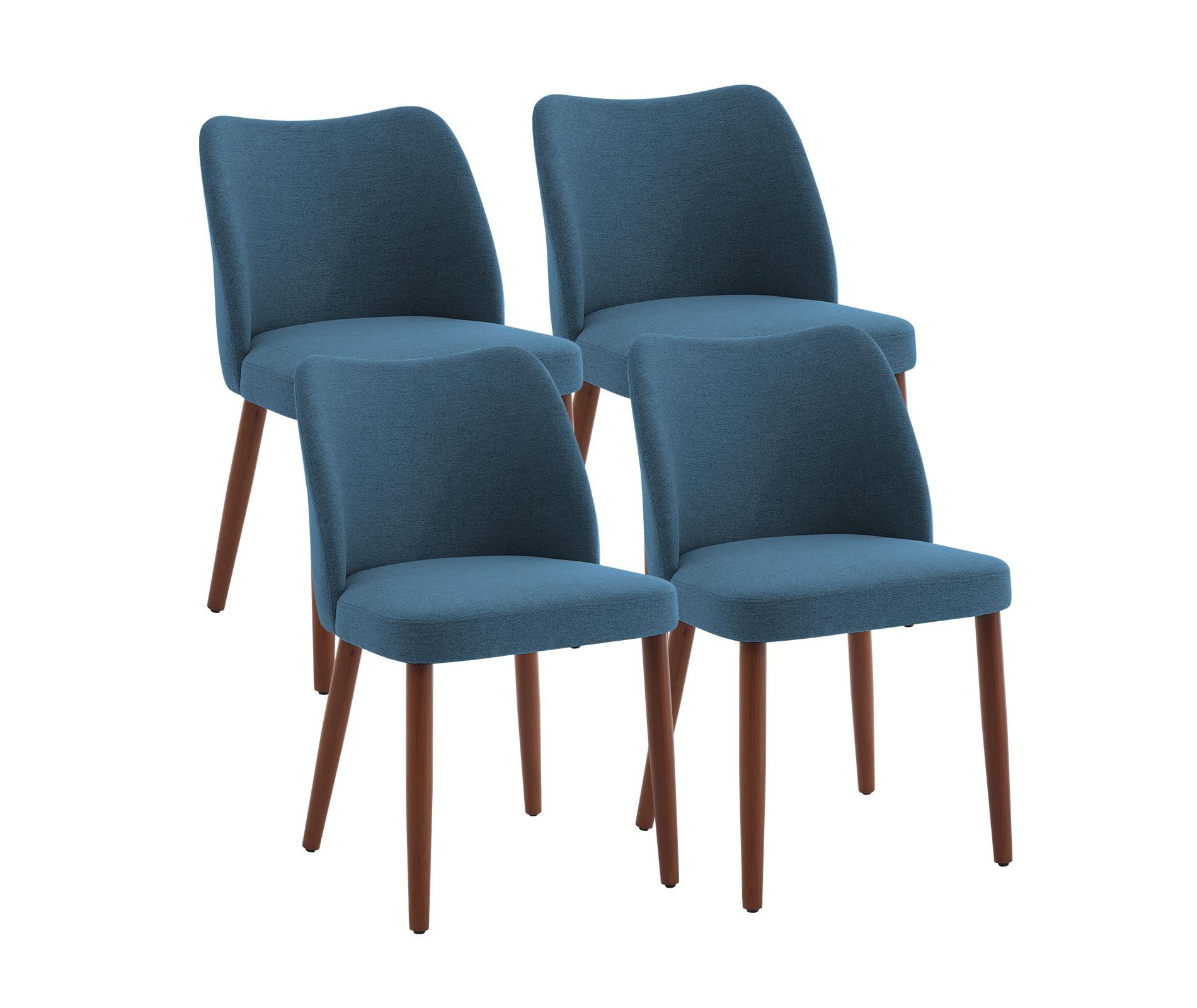 Dining Chair Set of 4, Linen Upholstered Dining Chair with Solid Wood Legs, Wing Backrest, Wooden Kitchen Chair