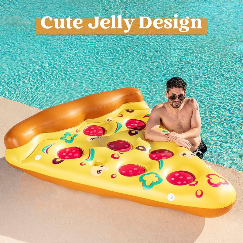 Syncfun 70.5"L x 58.75"W Giant Inflatable Pizza Slice Pool Float, Fun Pool Floaties, Summer Pool Raft, Extra Large with Cup Holders, 4 of 8