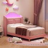 Homhougo Twin Bed Frame with Lights, Stylish Velvet Platform Bed Pink - 3 of 4