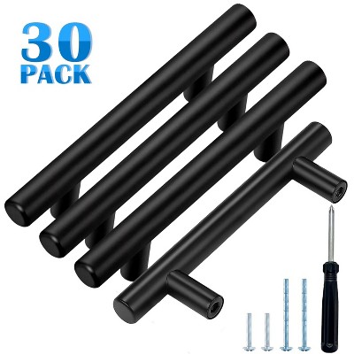 30 Pack Cabinet Handles, Black 3 Inch Hole Center Cabinet Drawer Pulls Stainless Steel Kitchen Hardware Handle