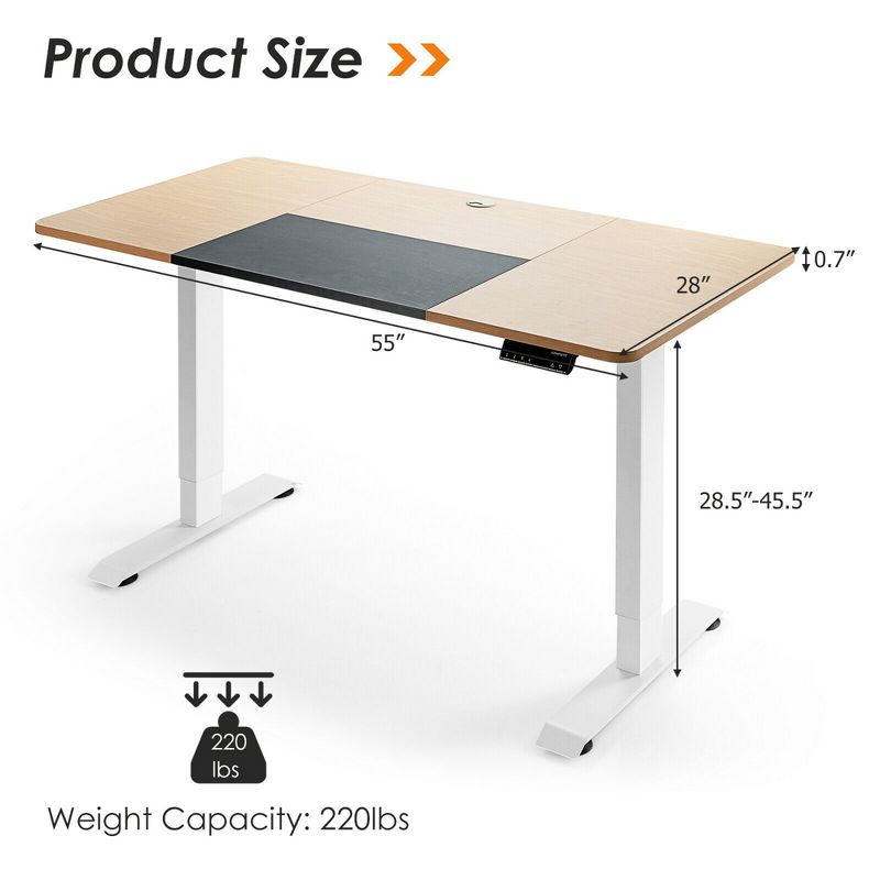 Costway Electric 55''x28'' Standing Desk Sit Stand Height Adjustable Splice Board, 3 of 11