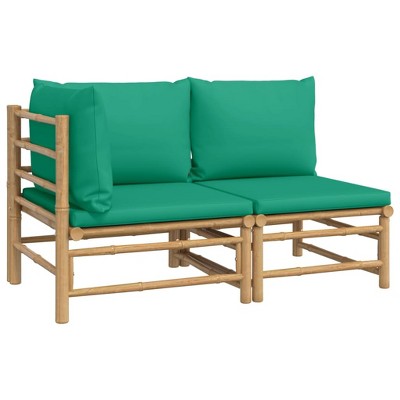 Green Bamboo 2-Person Outdoor Sofa with Cushions