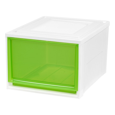 Iris Deep Stacking Plastic Storage Drawer 3pk White With Green