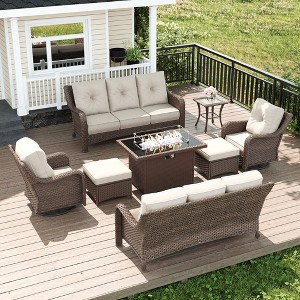 LayinSun Wicker Outdoor Furniture Set with 6-inch Comfy Cushions, High Back Patio Furniture Set with Swivel Rocking Chairs and Side Table - 1 of 4