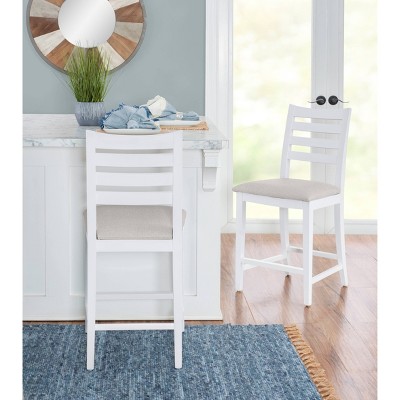 Set of 2 Off-White Upholstered Ladder Back Counter Stools