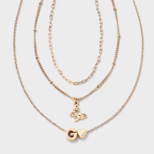 Girls' Initial with Choker and Layered Necklace Set - art class™ Gold - 1 of 3