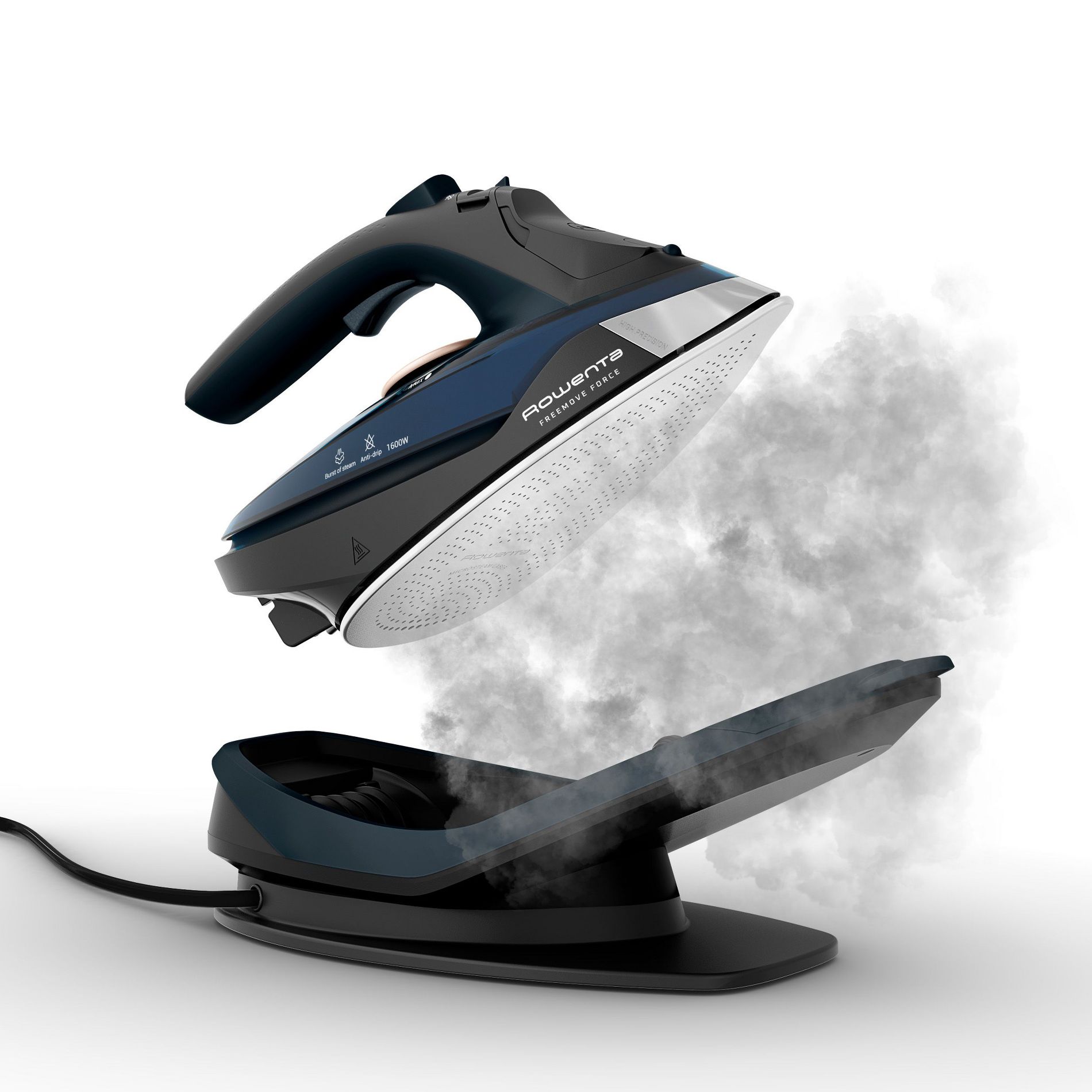 Rowenta Freemove Force 1600W Cordless Steam Iron with Stainless Steel Soleplate - Black & Blue