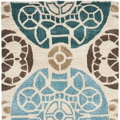 Beige and Blue 6' x 9' Hand-Tufted Wool Area Rug