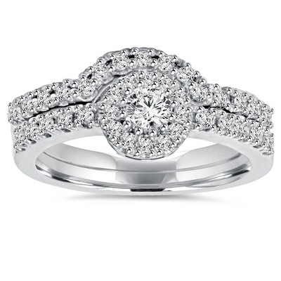 Pompeii3 1ct Diamond Engagement Matching Wedding Ring Set 14K White Gold