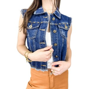 Anna-Kaci Women's Cotton Denim Cropped Vest for Everyday Casual Looks - 1 of 4