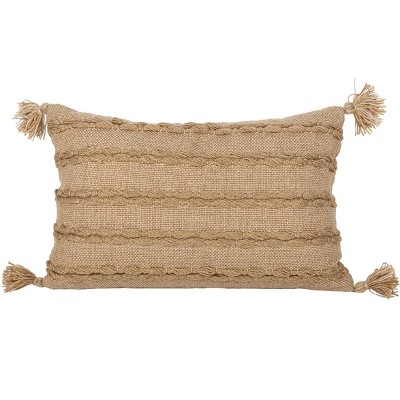 Tan & Black Tick Stripe 18x18 Hand Woven Filled Outdoor Pillow