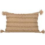 14X22 Inch Hand Woven Yarn Striped Outdoor Pillow Tan Polyester With Polyester Fill by Foreside Home & Garden