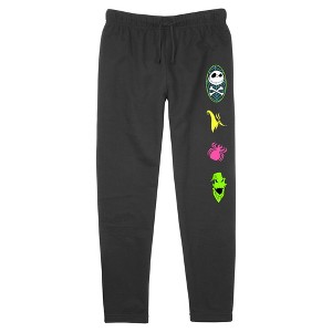 Junior's The Nightmare Before Christmas Neon Jack and Friends  Jogger Sweatpants - Black - X Large - 1 of 3