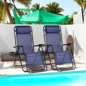 INFURNIC Outdoor Portable Chairs Patio Folding Recliners Lounge Chairs For Pool Beach Garden With Pillow And Cup Holder, Blue, 62.8"*24.22"*43.3" - 1 of 4