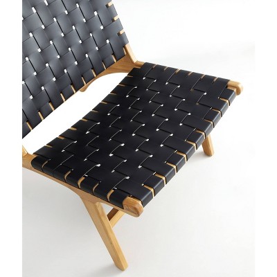 Black and Natural Faux Leather Wood Slipper Chair