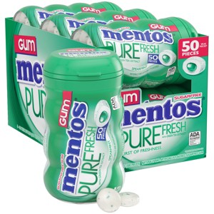 Mentos Pure Fresh Holiday Sugar-Free Chewing Gum With Xylitol, Spearmint - 50 Piece Bottle (Bulk Pack Of 6) - 1 of 4