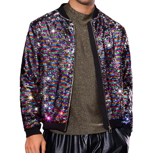 Lars Amadeus Men's Lightweight Metallic Zip Up Baseball Bomber Shiny Varsity Jacket