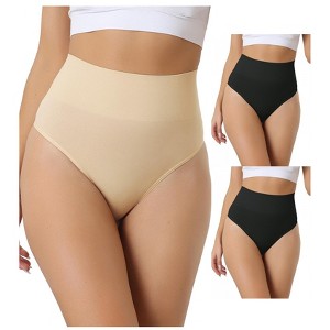 Allegra K Women's High-Waisted Invisible Stretchy Comfortable Thongs 3 Packs - 1 of 4