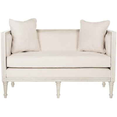 Leandra 53" Gray Linen and Wood Stationary Settee