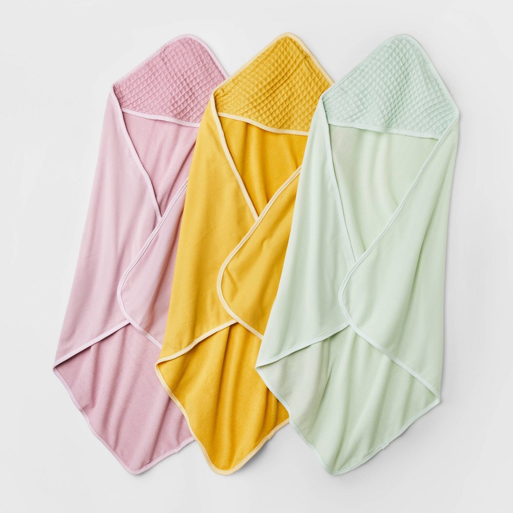 Photos - Towel Baby Girls' 3pk Waffle Hooded Bath  - Cloud Island™ Yellow
