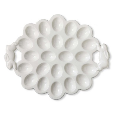 tag White Ceramic Bunny Handle Egg Platter Easter Decorations 16 in x 13 in