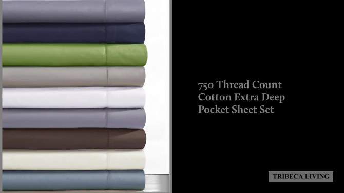 Cotton Sateen Deep Pocket Sheet Set (Queen) Navy Blue 750 Thread Count - Tribeca Living, 2 of 5, play video