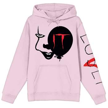 It Chapter 2 Pennywise Face & Balloon With Loser Sleeve Long Sleeve Cradle Pink Men's Hooded Sweatshirt