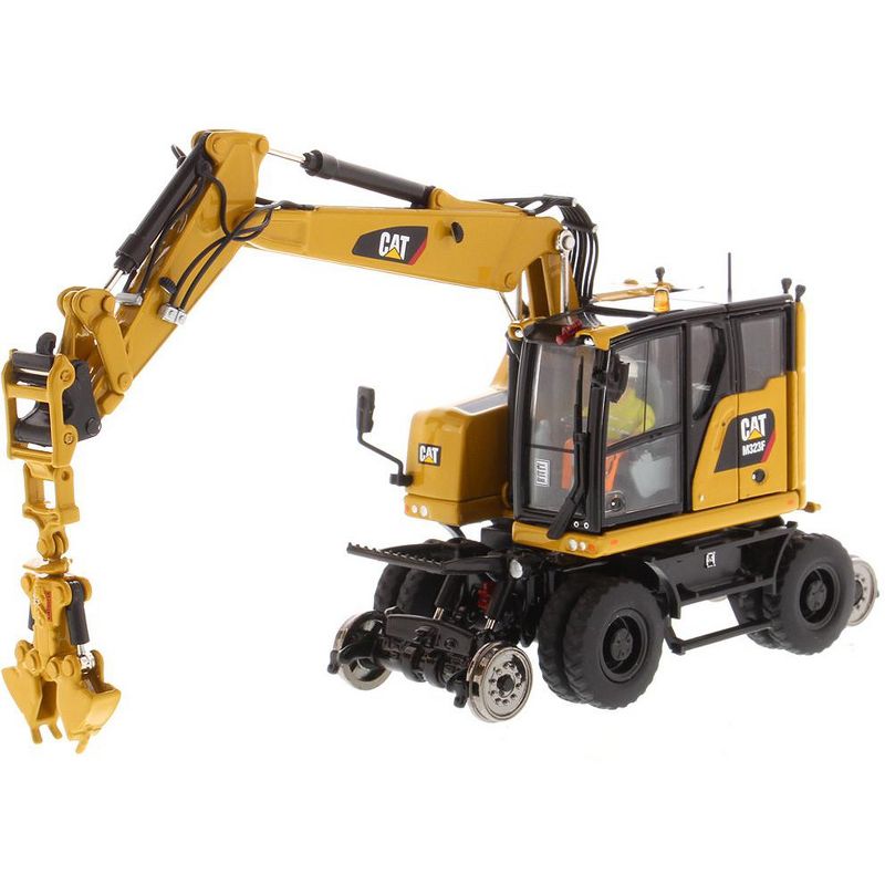 CAT Caterpillar M323F Railroad Wheeled Excavator W/ Operator & 3 Work Tools High Line Series 1/50 Diecast by Diecast Masters, 3 of 7