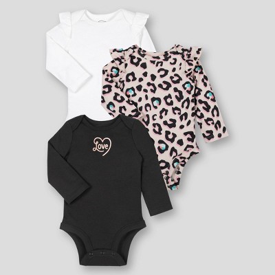 Image of Lamaze Baby Girls' 3pk Organic Cotton Leopard Love Long Sleeve Bodysuit - Leopard/Black/White