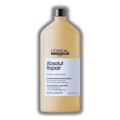 L'Oreal SerieExpert Gold Quinoa+Protein Absolut Repair Resurfacing Shampoo - Refill (50.7 oz) ECO BAG | Leaves Hair Softer, Smoother & Shinier