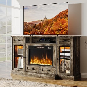 AOXUN 58" Fireplace TV Stand, Entertainment Center with 23" Electric Fireplace for TVs up to 65 Inch, Glass Doors, Media Console Cabinet, Grey - 1 of 4