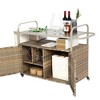 NAYSAYE Bar Serving Cart Outdoor Wicker Table with Cabinet and Steel Top for Patio , Beige, 51.57"*19.69"*35.83" - 3 of 4