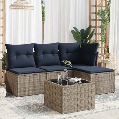 vidaXL Garden Sofa Set  PE rattan Medium Adjustable Feet