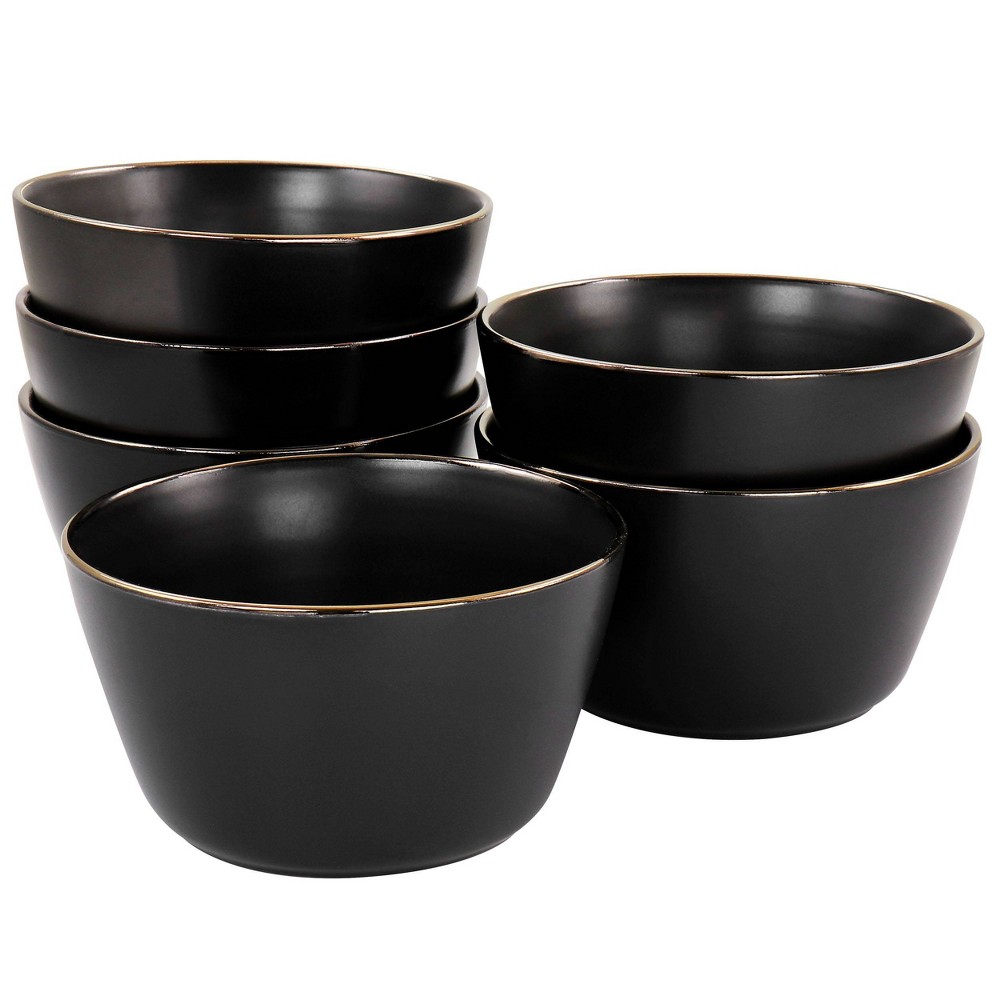 6pc Paul Stoneware Bowl Set with Rim Gold/Matte Black - Elama: Solid Round Dining Bowls, Dishwasher & Microwave Safe