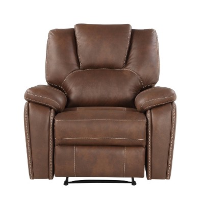 Katrine Chestnut Brown Faux-Leather Reclining Sofa Set
